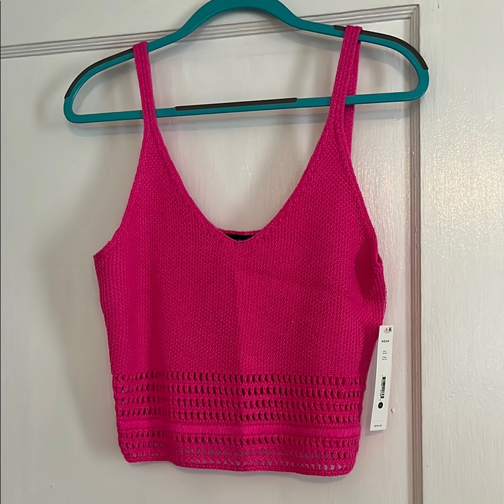 NWT Bloomingdale’s Aqua Hot Pink Sweater Tank Top, Size XL (runs large)